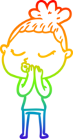 rainbow gradient line drawing of a cartoon calm woman png