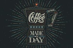 Poster coffee pot moka with hand drawn lettering vector