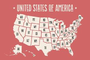 Poster map United States of America with state names vector