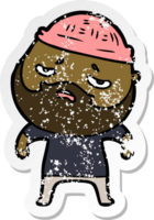 distressed sticker of a cartoon worried man with beard png