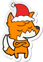 friendly hand drawn sticker cartoon of a fox wearing santa hat png