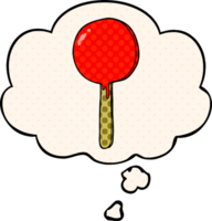 cartoon lollipop with thought bubble in comic book style png