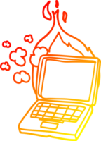 warm gradient line drawing of a cartoon broken laptop computer png