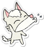 distressed sticker of a howling wolf cartoon png
