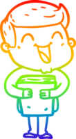 rainbow gradient line drawing of a cartoon man laughing png