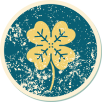 iconic distressed sticker tattoo style image of a 4 leaf clover png