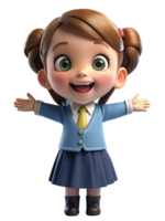 Happy Girl in School Uniform 3d Image png