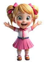 alegre niña en rosado colegio uniforme 3d gráfico png