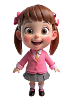 Cheerful Girl in Pink School Uniform 3d illustration png