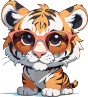 froussard tigre avec des lunettes de soleil dessin animé conception png