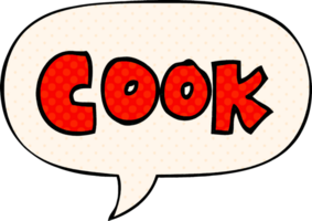 cartoon word cook with speech bubble in comic book style png