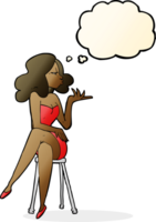 cartoon woman sitting on bar stool with thought bubble png