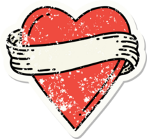 distressed sticker tattoo in traditional style of a heart and banner png