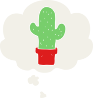 cartoon cactus with thought bubble in retro style png