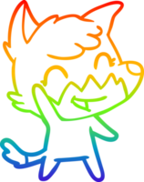 rainbow gradient line drawing of a happy cartoon fox png