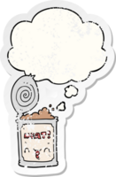 cartoon canned meat with thought bubble as a distressed worn sticker png