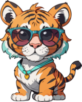 impaurito tigre con occhiali da sole cartone animato clip arte png