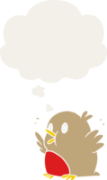 cartoon excited robin with thought bubble in retro style png