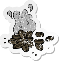 retro distressed sticker of a cartoon coffee beans png