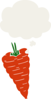 cartoon carrot with thought bubble in retro style png
