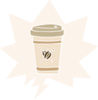 cartoon cup of takeout coffee with speech bubble in retro style png