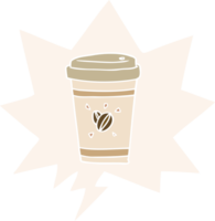 cartoon cup of takeout coffee with speech bubble in retro style png