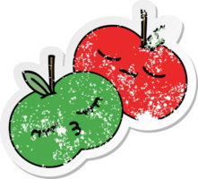 distressed sticker of a cute cartoon apples png