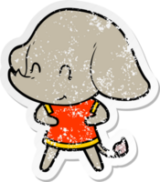 autocollant en détresse d'un éléphant de dessin animé mignon png