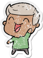 distressed sticker of a cartoon man laughing png