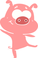 happy flat color style cartoon pig dancing png