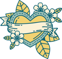 iconic tattoo style image of a heart and banner png