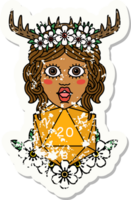 Retro Tattoo Style human druid with natural twenty dice roll png