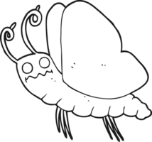 hand- getrokken zwart en wit tekenfilm grappig vlinder png