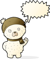 cartoon cute polar bear in winter hat and scarf with speech bubble png