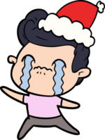 main tiré ligne dessin de une homme pleurs portant Père Noël chapeau png