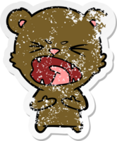 distressed sticker of a angry cartoon bear png