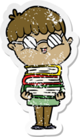 distressed sticker of a cartoon boy wearing spectacles png