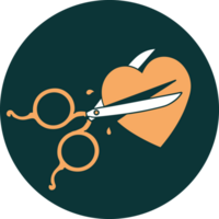 iconic tattoo style image of scissors cutting a heart png