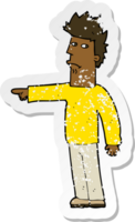 retro distressed sticker of a cartoon man pointing png