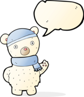 cartoon polar bear in winter hat and scarf with speech bubble png