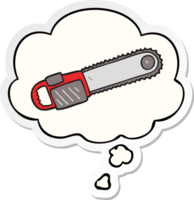 cartoon chainsaw with thought bubble as a printed sticker png