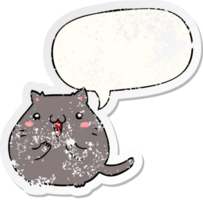 happy cartoon cat with speech bubble distressed distressed old sticker png