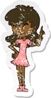 retro distressed sticker of a cartoon girl making point png