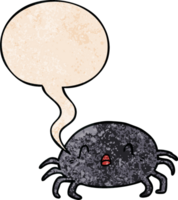 cartoon halloween spider with speech bubble in retro texture style png