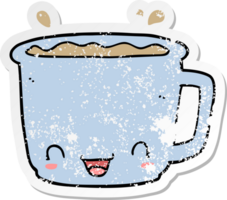 distressed sticker of a cartoon cup of coffee png