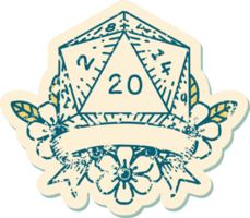 Retro Tattoo Style natural 20 critical hit D20 dice roll png