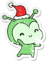 hand drawn christmas distressed sticker cartoon of kawaii alien png