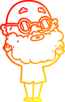 warm gradient line drawing of a cartoon curious man with beard and glasses png
