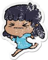 distressed sticker of a cartoon angry girl png