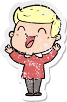 distressed sticker of a cartoon man laughing png